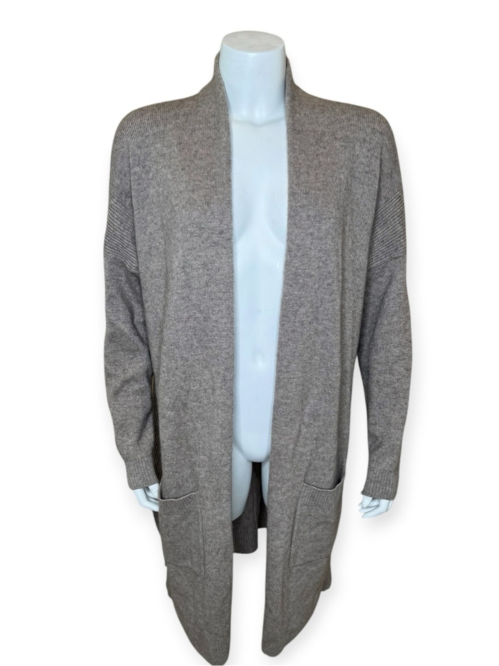 Athleta Spirit Wool Cashmere Wrap XL Longline Cardigan Sweater Taupe Tan